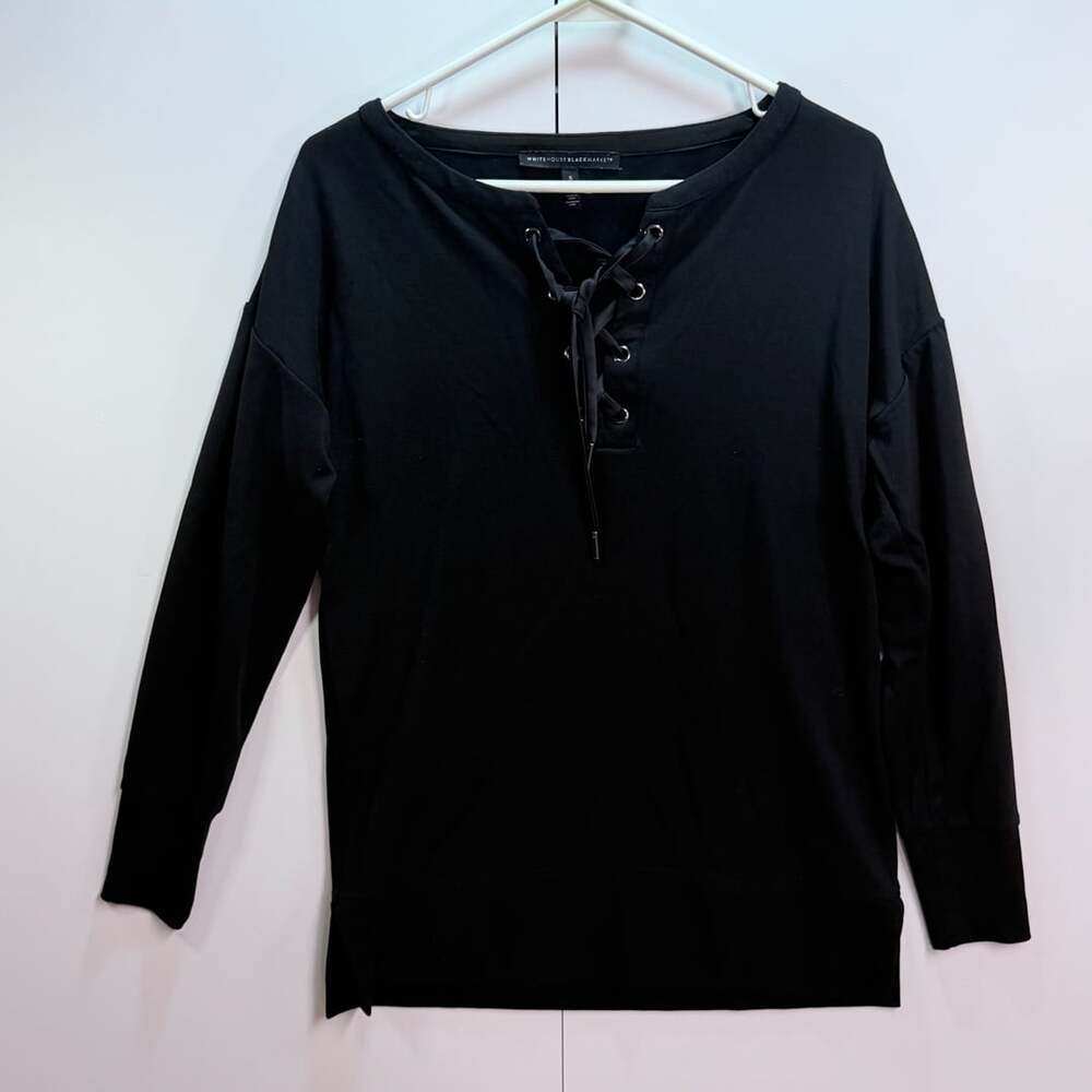 White House Black Market Lace Up Long Sleeve Top Size S Black